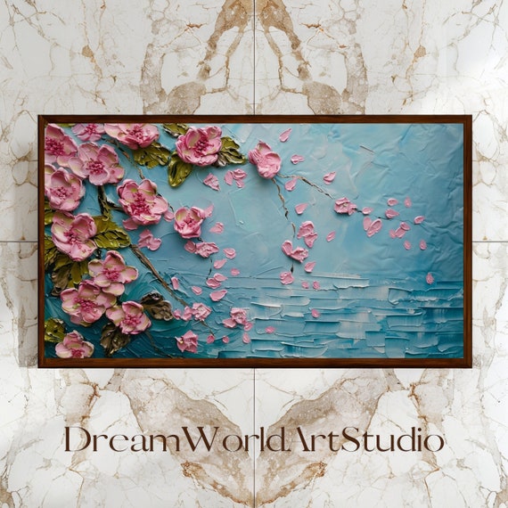 3D Art Cherry Blossom - Japanese Art, Textured Wall Art, Impasto Painting, Flower Art, Digital Print