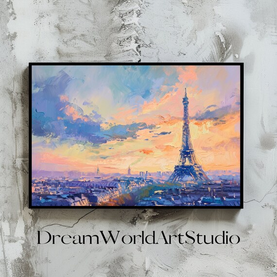 Eiffel Tower Art, Impressionist Oil Painting, Digital Prints, Printable Large Wall Decor, Images for Printing.