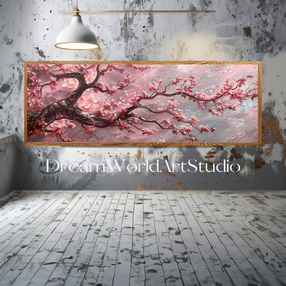 Panoramic Cherry Blossom Sakura Japanese 3D Textured Large Wall Art. Ideal for Canvas Prints, Kitchen Decor or Stove Backsplash