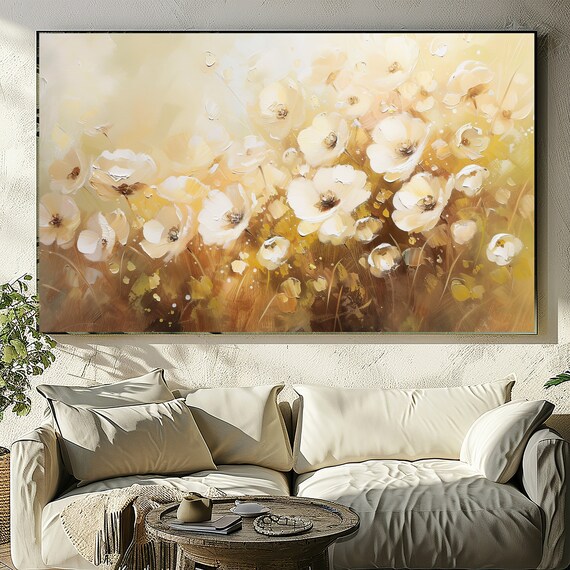 Wildflower Painting, Textured Wall Art, Impasto Oil Floral Prints, Large Print on Demand Canvas.