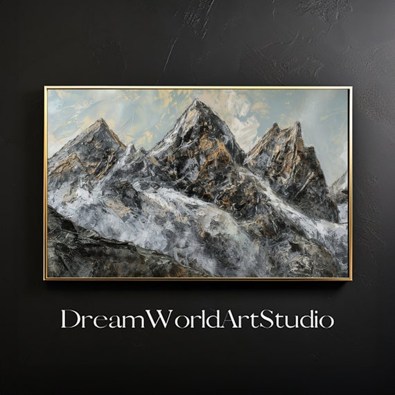 Mountain Painting, Textured Impasto Art, Abstract Downloadable Home Decor, Stock Images.