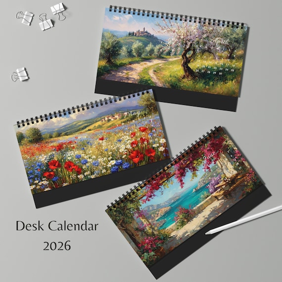 Desk Calendar 2026, 12 Month Italy Calendar, Floral Wall Art & Vintage Decor, Christmas Gift