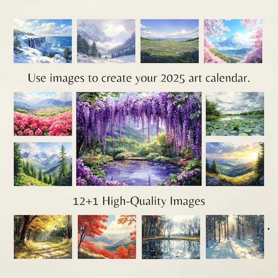Images for Calendars: 2025 Calendar Landscape Paintings | Digital Download Templates for Desk and Wall Calendars