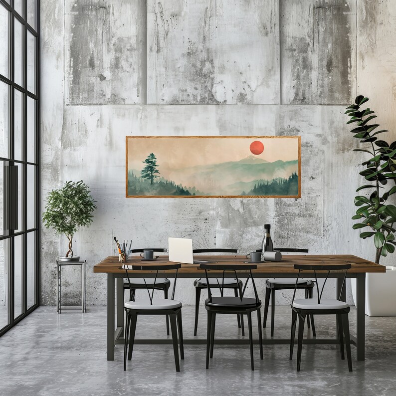 Japandi Wall Art showcasing a serene tree silhouette against a peaceful nature backdrop.