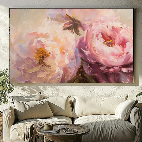 Rose Flower Wall Art | Textured, Impasto Paint, Botanical, Large, Digital Print, Stock Photos.