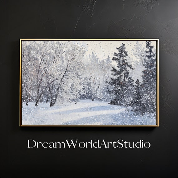 Winter Landscape Textured Impressionist Art, Downloadable Landscape Home Decor, Stock Images.