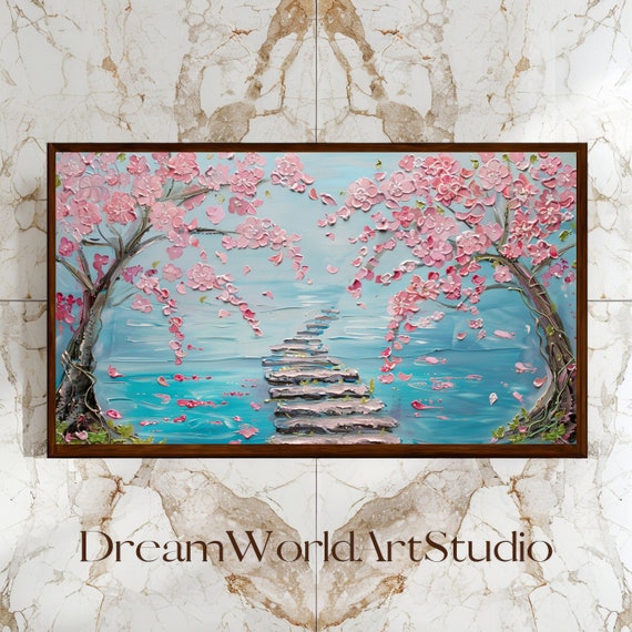 Cherry Blossom 3D Art - Japanese Art, Textured Wall Art, Impasto Painting, Flower Art, Downloadable Art, Digital Print
