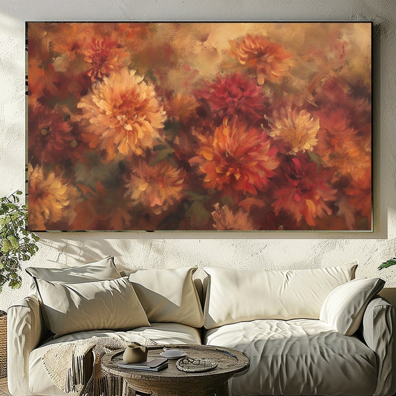 Floral Wall Art, Impasto & Textured Oil Painting, Botanical Landscape, Large Artwork.