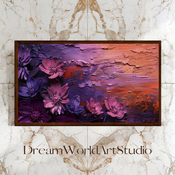 Digital Print Textured Wall Art | Large 3D Floral Impasto, Downloadable Flower Canvas.