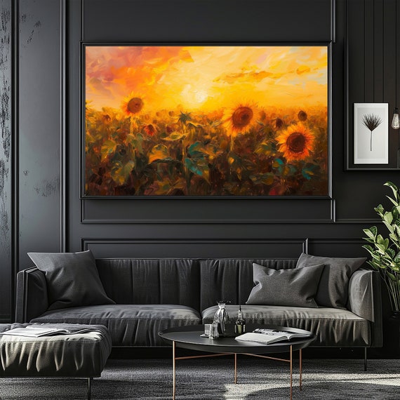 Sunflower Impasto Oil Painting, Impressionist Botanical Wall Art, Large Digital Print, Stock Photos.