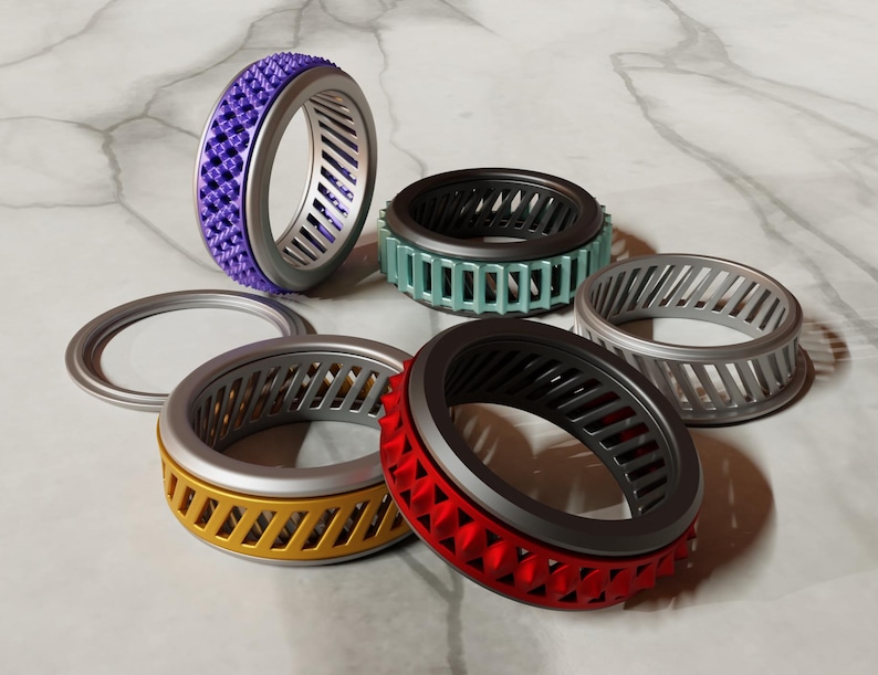 3D Printed Fidget Spinner Ring | Anxiety Relief Spinning Band, Minimalist Style image 1