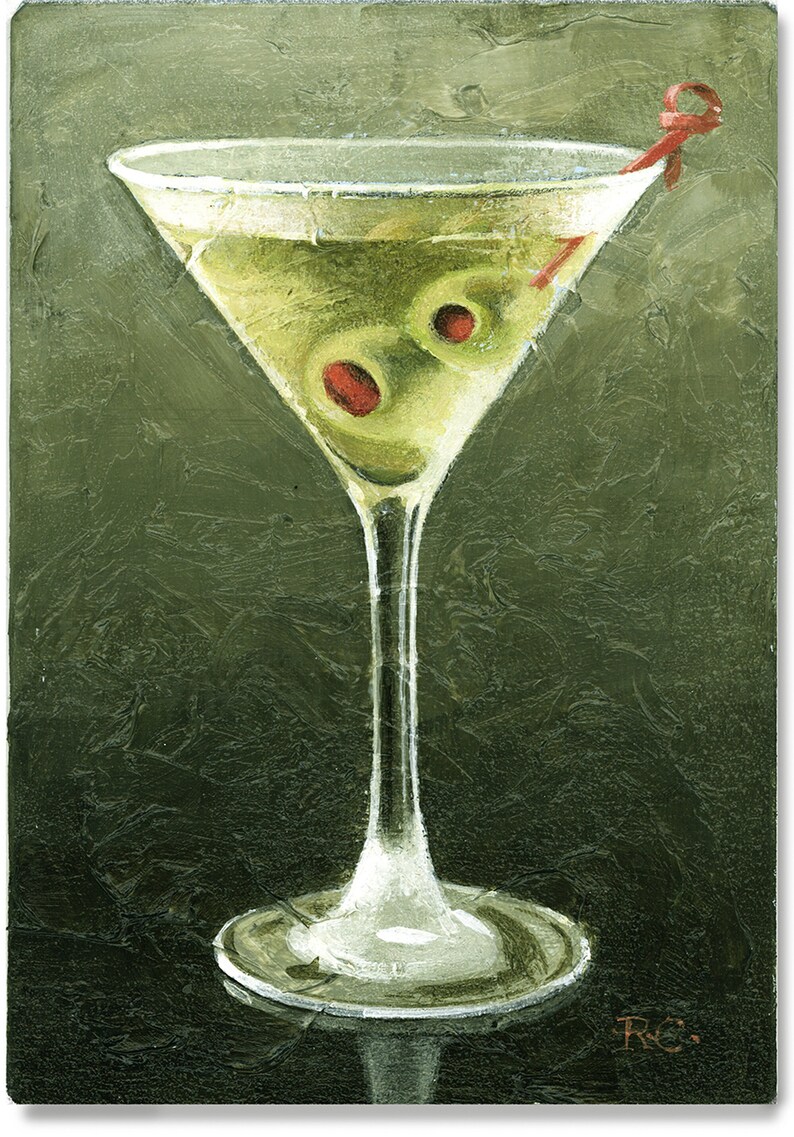 Dirty Martini Glass With Olives Art Print Etsy