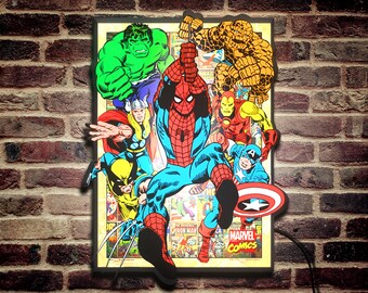 Vintage Marvel Comics Avengers LED Lightbox - Superhero Nostalgia at Your Fingertips