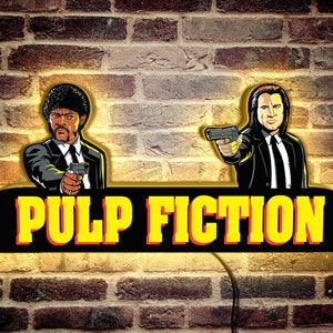 Unique Pulp Fiction Vincent & Jules Pinball Topper LED Lightbox - Enhance Your Game Room Decor!