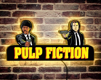 Unique Pulp Fiction Vincent & Jules Pinball Topper LED Lightbox - Enhance Your Game Room Decor!