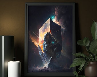 Monolith in the Moon | Abstract, Galaxy, Space, Lightning, Storm, Stars, Stylistic Design | High Quality 300 DPI Images | Digital Download