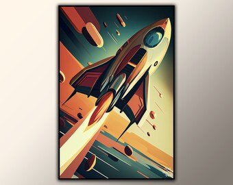 Rocket Ship Abstract Vector Art | Minimalistic, Retro NASA Space Paint Design | High Quality, 4k, 300 DPI Images | Digital Download
