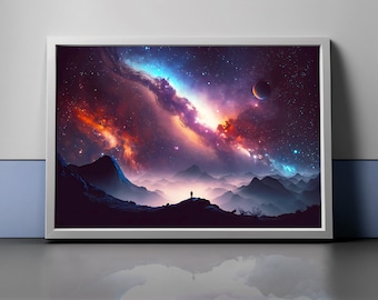 Milky Way over the Horizon | Look into Creation | Beautiful, Realistic, Space, Stars, Planets | HD, 4k, 300 DPI Images | Digital Download