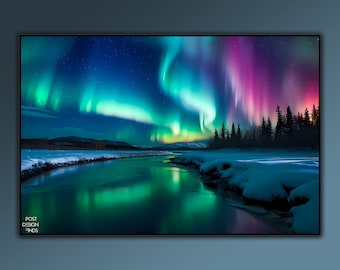 Vibrant Aurora Borealis | Breathtaking, Northern Lights, space, Horizontal Wall Hanging | High Quality, 4k, 300 DPI Images | Digital Downloa