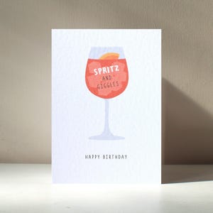 Spritz and Giggles - A6 mixer drinken alcohol cocktail spritz grappige woordspeling Happy Birthday Love-wenskaart - Gratis personalisatie