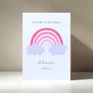 Roze regenboog - A6 Welcome to the World New baby boy girl newborn geboorte viering liefde ouders wenskaart - gratis personalisatie