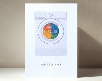 Beaucoup de plaisir - Lave-linge en machine à laver A6 GTL corvée de lavage propre jeu de mots drôle carte de voeux joyeux anniversaire amour - personnalisation gratuite