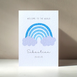 Blauwe regenboog - A6 Welcome to the World New baby boy girl newborn geboorte viering liefde ouders wenskaart - gratis personalisatie