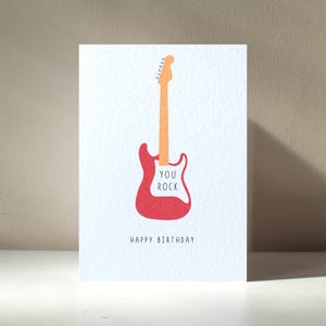 Tarjeta de felicitación personalizada "Eres genial" (tamaño A6), con diseño de estrella pop, guitarra acústica y eléctrica, para festivales, fiestas, juegos de palabras, feliz cumpleaños y amor. Personalización gratuita.