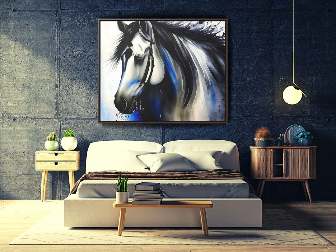 White Horse Canvas Wall Art Prints Abstract Horse Wall Etsy