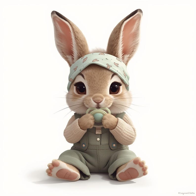9 Baby Bunny Clipart PNG Bundle, Cute Rabbit Nursery Illustration, Baby ...