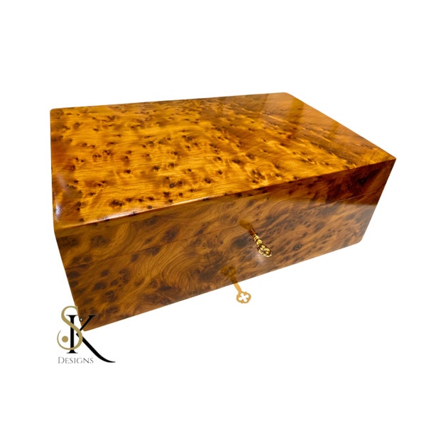 Large Thuya Burl Wooden Jewelry Keepsake Box, Lockable Handmade Luxury Burl Grain Wedding Memory Box, Anniversary Gift , Multiple Sizes