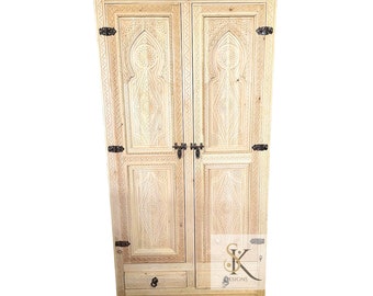 Rustic Wooden Wardrobe Closet - Handcrafted Solid Wood Armoire with Shelving - Minimalist Design Clothes Organizer - Cabinet with Shelves