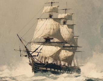 Digital Printable USS Constitution Warship - Vintage Sea Scene in Rough Water, Nautical Decor for Marine History Lovers, Nautical Wall Decor
