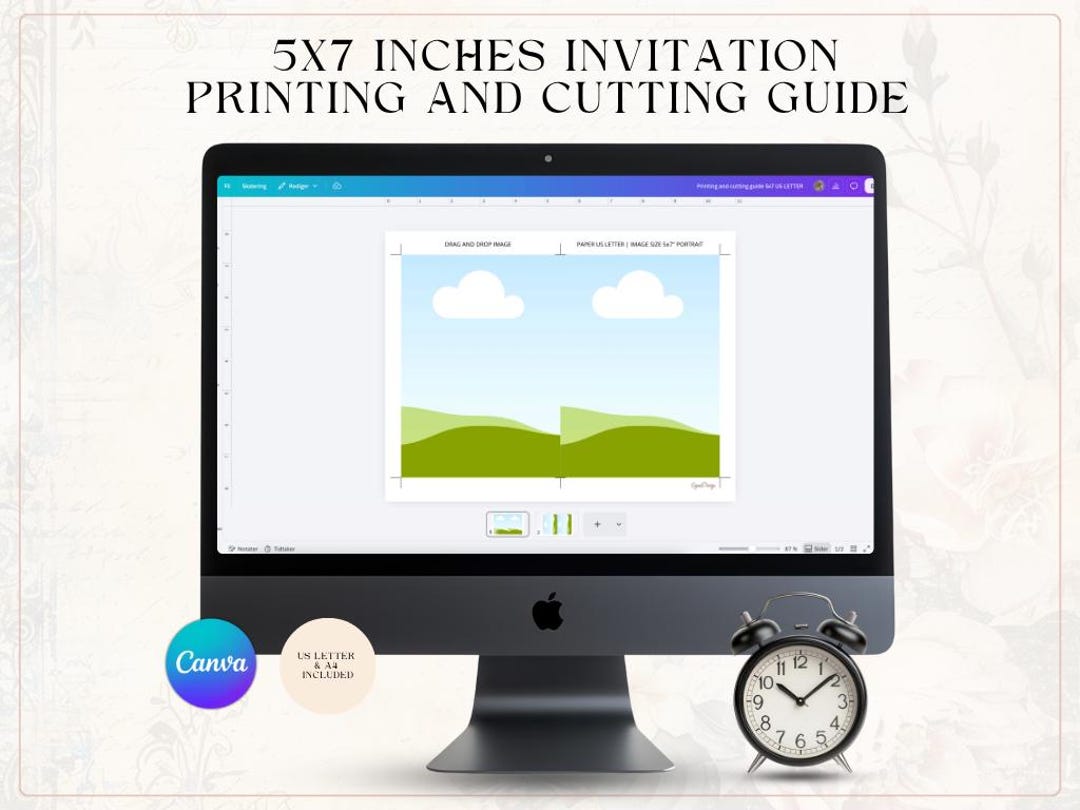 5x7 Invitation Printing Cutting Guide, Canva Template, Print 2 per Page ...