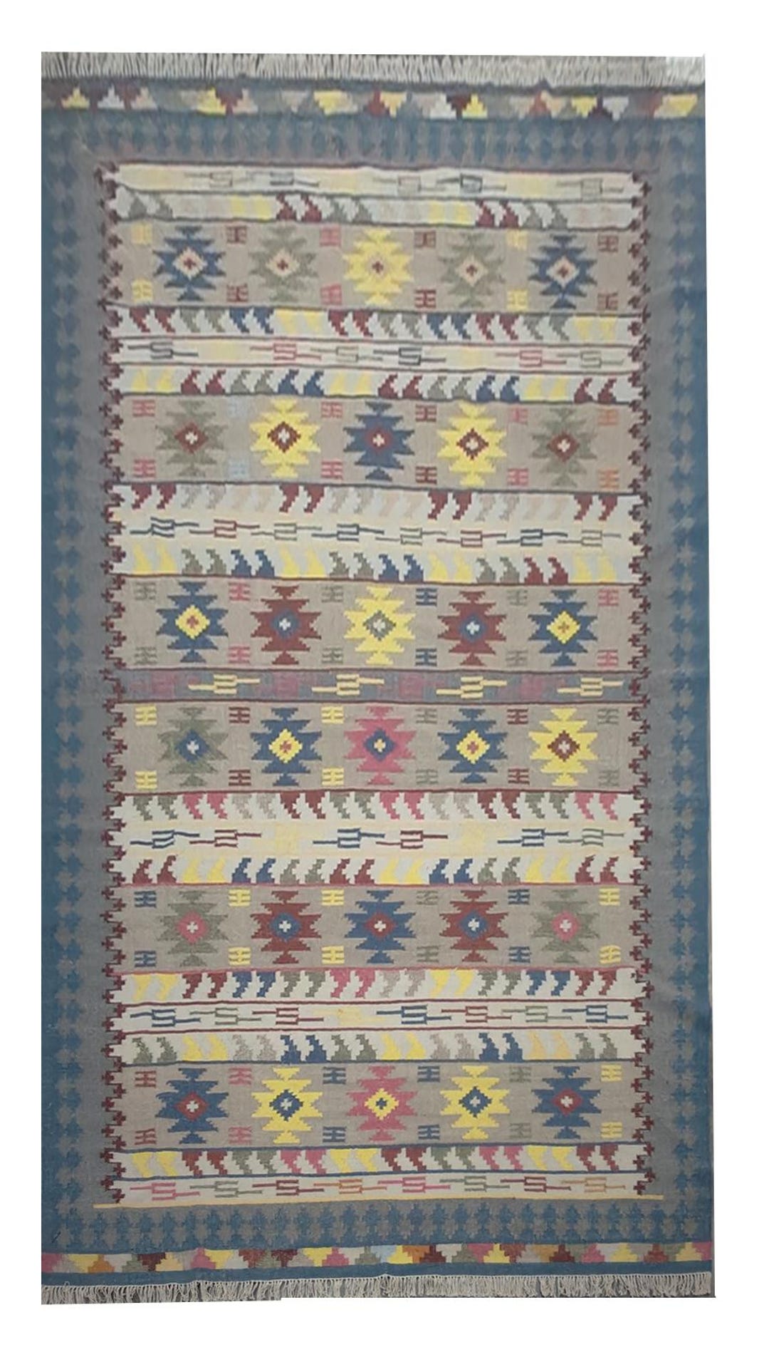 Kilim Rugs Border Handwoven Kilim Rug | Geometric Striped Wool, Blue Border - Etsy