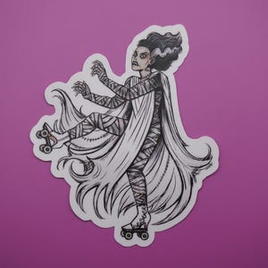 The Bride of Frankenstein Roller Skater - Matte Waterproof Sticker - Classic horror monster
