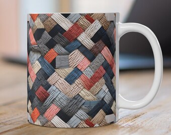 Colorful Patch Textures Artwork Coffee Mug, Unique Tea Cup Gift for Art enthusiasts, Vibrant Graphical Drinkware, Trendy Custom 11oz Mug