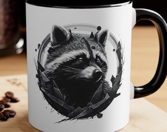 Raccoon Mug, Abstract Cute Raccoon Coffee Cup, Unique Raccoon Gift for Animal lovers, Trendy Trash Panda Tea Cup, Graphical 11oz Drinkware