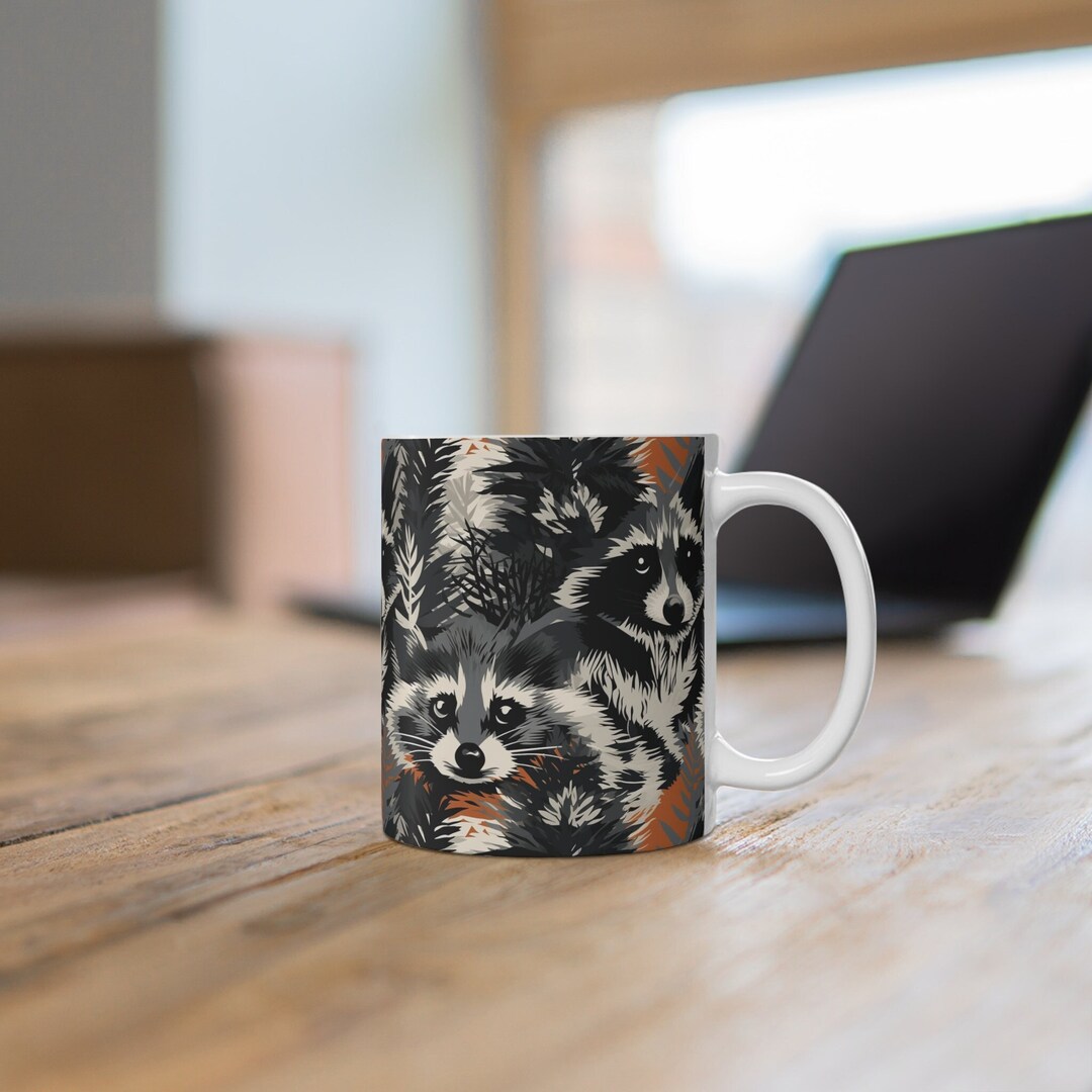 Cute Raccoons in the Bush Patterns Mug, Trash Panda Coffee Cup, Unique ...