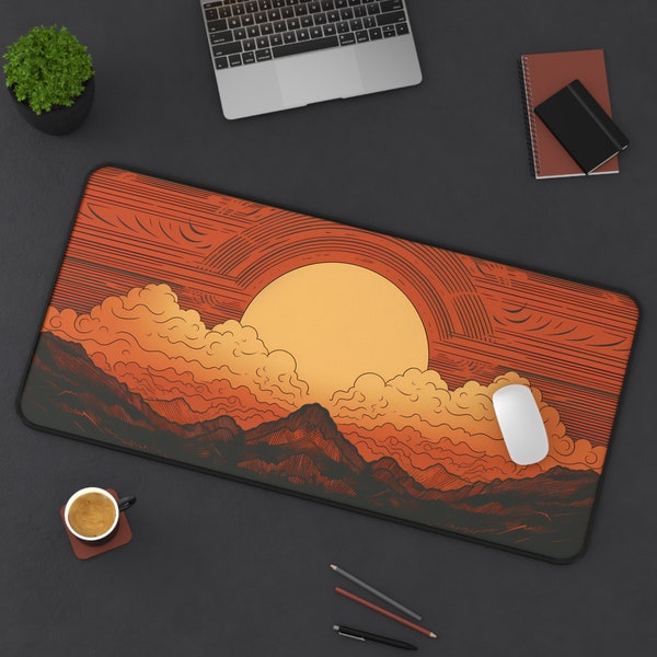 Asian Style Clouds above the Mountains Desk Mat, Custom Extra Large Deskmat, Extended Gaming Mouse Pad, Big Graphical Desk Pad, Cool decor