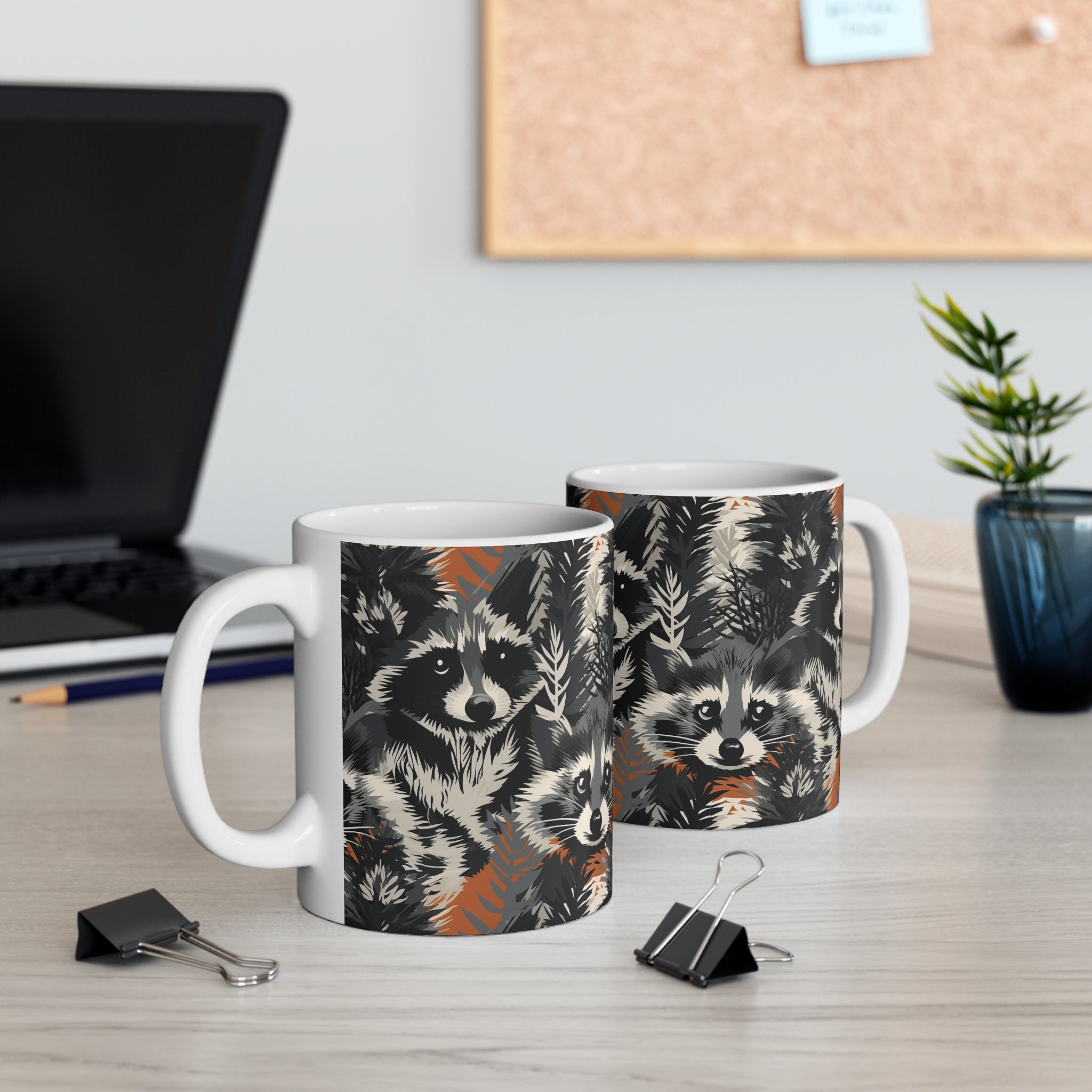Cute Raccoons in the Bush Patterns Mug, Trash Panda Coffee Cup, Unique ...