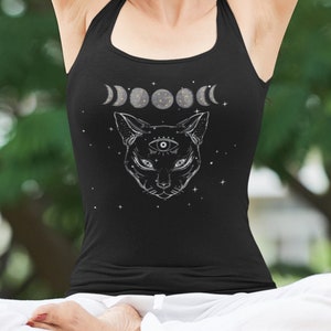 Cat Moon Phase Tank Top, moon phases tank top, yoga tank top, racerback tank top,, cat tank top, yoga clothes, workout clothes, athletic