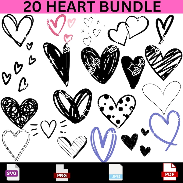 Heart SVG Bundle, Heart PNG, Hand Drawn Heart jpg, Open Heart Svg, Doodle Heart Svg, Sketch Heart Svg, Love Svg,Valentine Svg,Cricut,Png,PDF