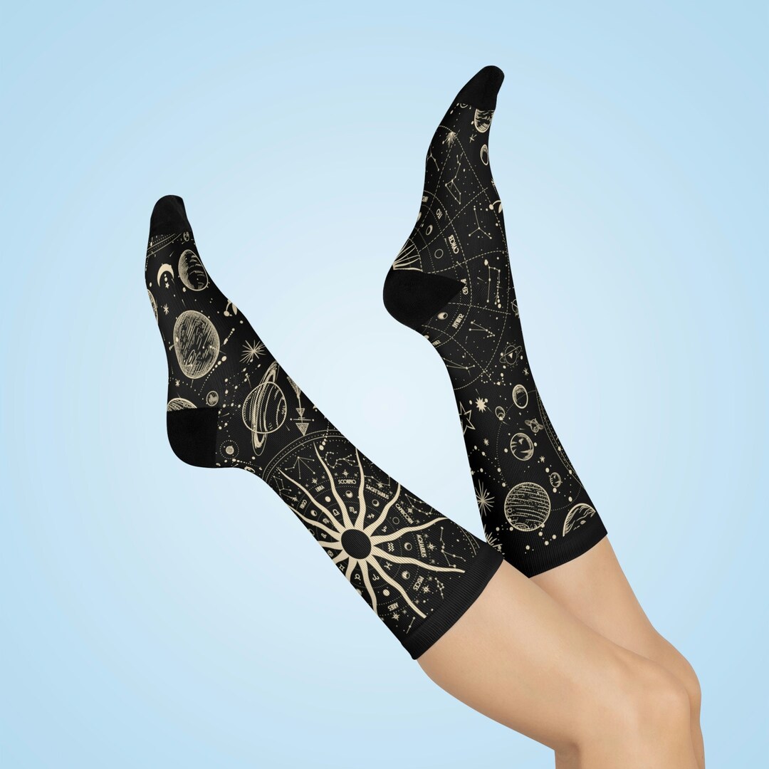 Zodiac Socks, Astrologyinspired Socks, Moon Phase Socks, Star Socks