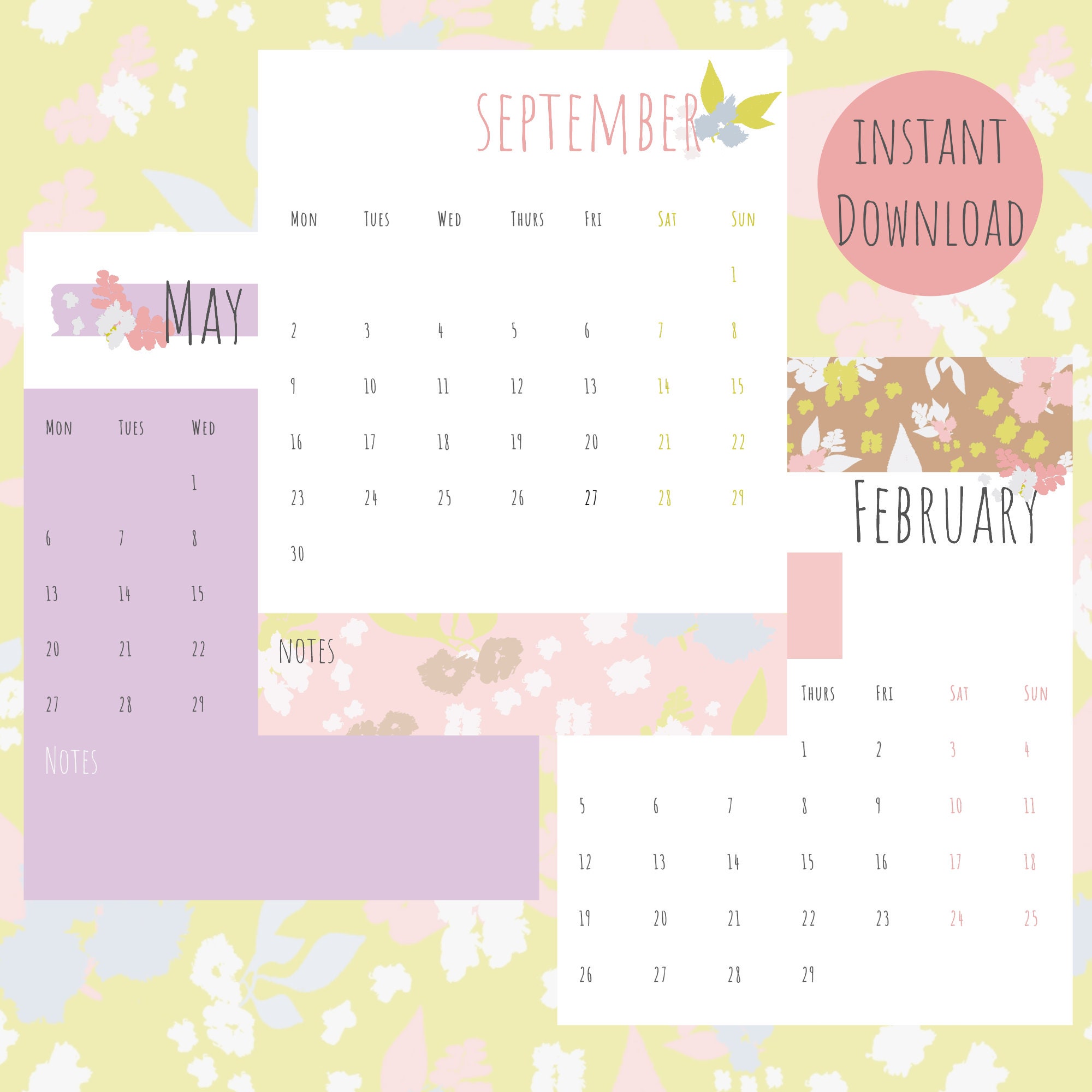 2024 Calendar Floral Art 2024 Calendar Printable Yearly Planner