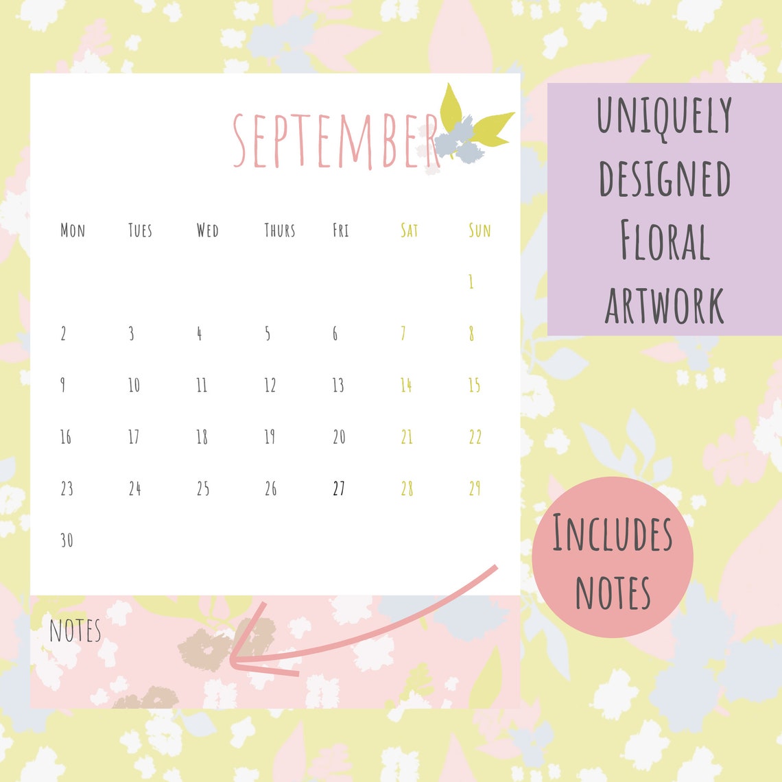 2024 Calendar Floral Art 2024 Calendar Printable Yearly Planner