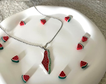 Palestine Necklace / Palestine Bracelet / Palestine Map Necklace / Watermelon Necklace / Resistance Necklace /Charity Necklace