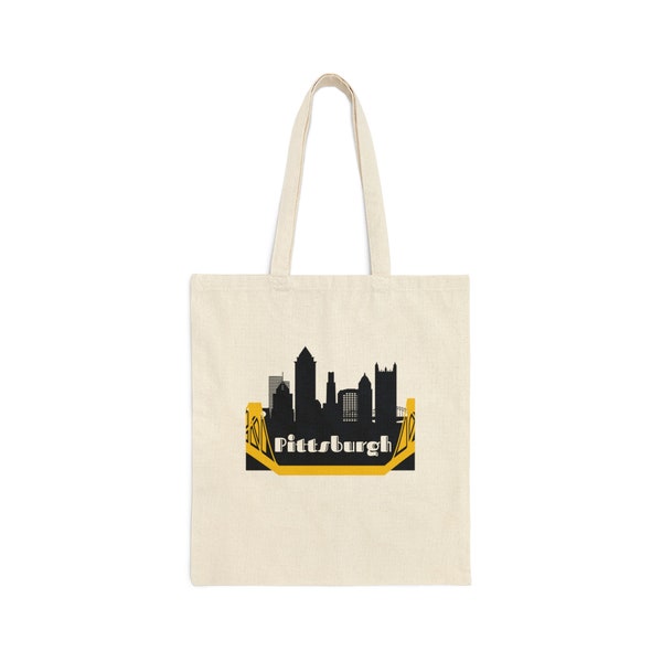 Pittsburgh Skyline Canvas Tote Bag single side, Eco Friendly Pittsburgh Shopping bag, Steel City market bag, Plastic Free reusable bag, 412