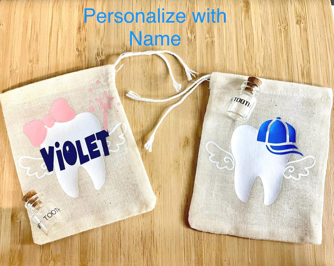 Kit 2 Sacs Fée Des Dents + 2 Bouteilles En Verre - Boîte à Souvenirs Pour Dents De Lait - Autocollants Inclus - Cadeau Enfant