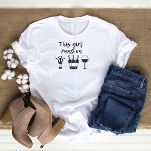 Running on Wine shirt,  Love Wine T-shirt, Wine Time shirt, Fun Wine Lover tee, Wine Gifts, Wine tshirts for Women, Wine Bottle & Glass  tee